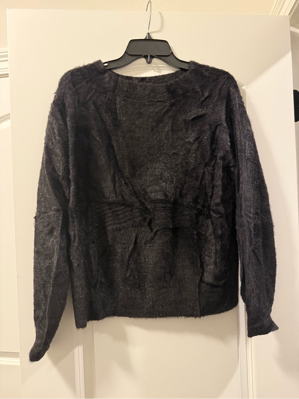 Banana Republic Black Faux-Fur Crewneck Sweater